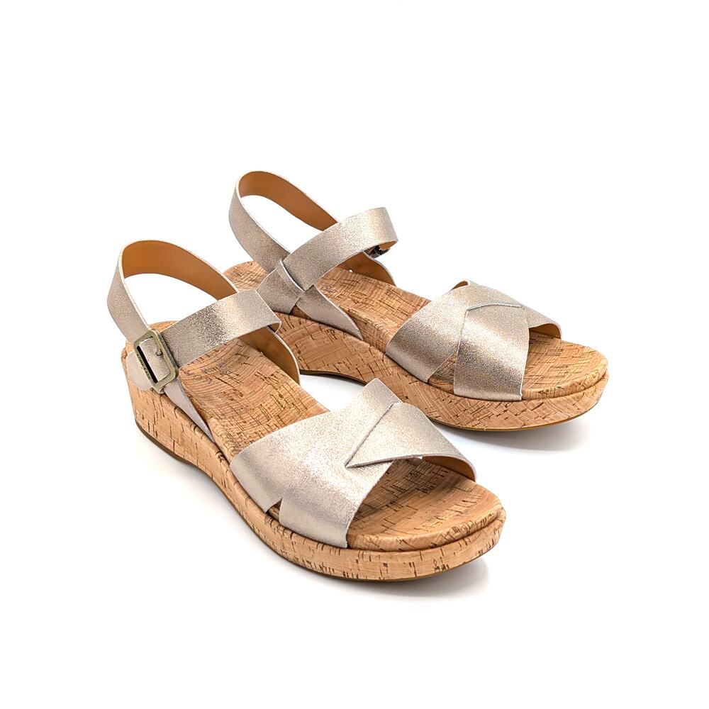 Kork-Ease Myrna 2.0 Wedge Sandals Size 9 Soft Gold Metallic Cork Retro Boho Chic